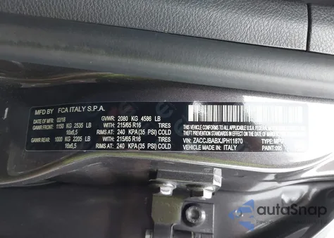 2018 Jeep Renegade Sport 4X4 from USA, damaged, VIN ZACCJBABXJPH11870